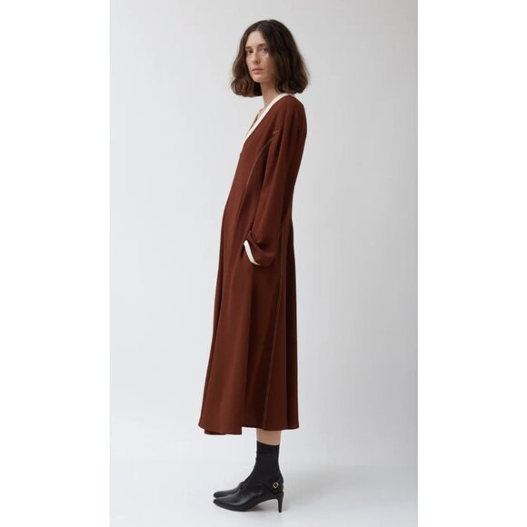 Wales Bonner Artist Smock Maxi Dress EU 46 US XL Rust Long Sleeve Pleat Front - Picture 2 of 11